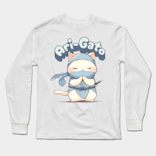 Ari-Gato kawaii white ninja thank you cat Long Sleeve T-Shirt